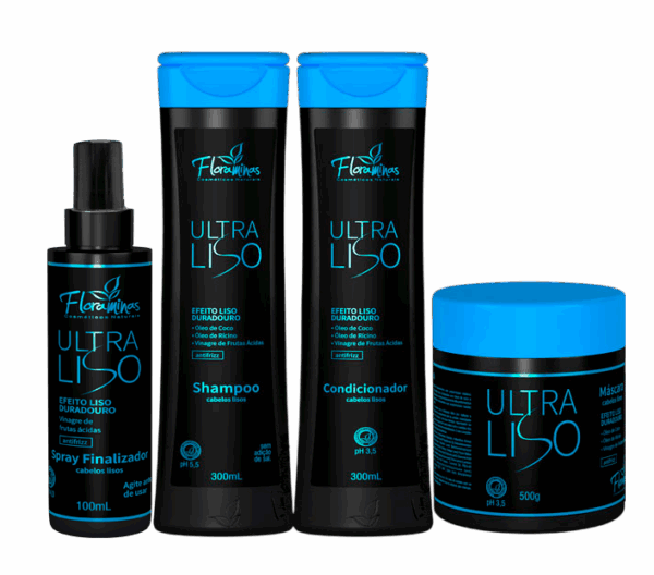 Kit Ultra Liso Shampoo300ml + Condic. 300ml + Máscara 500g + Spray Finalizador 100ml